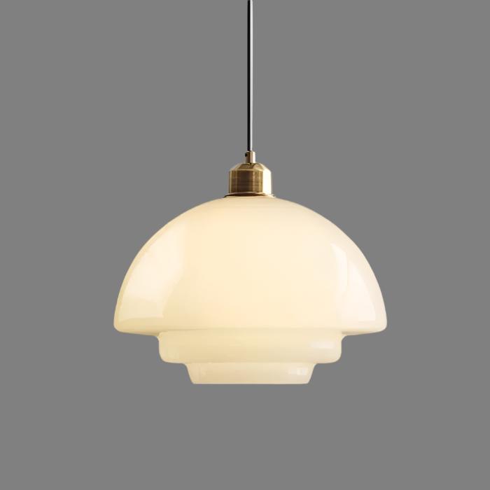 Szklana lampa wisząca Astria w kolorze kości słoniowej, inspirowana latami 50.