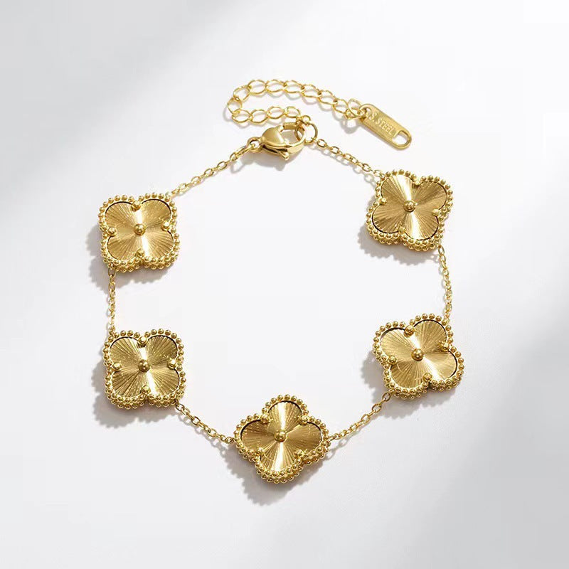 Liora Clover Charm Bracelet — Gold Plated Stainless Steel, Four Floral Charms