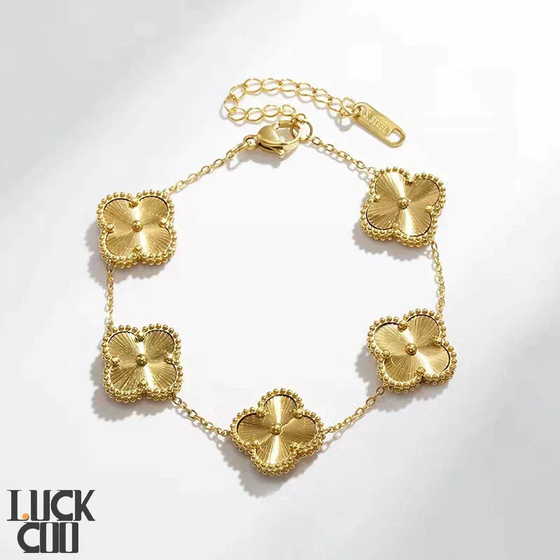 Liora Clover Charm Bracelet — Gold Plated Stainless Steel, Four Floral Charms