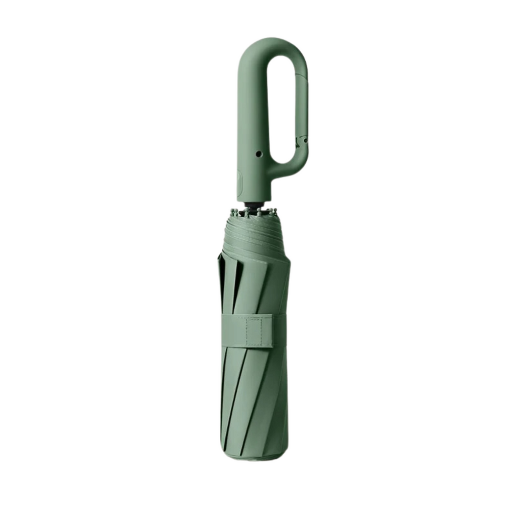 Ombrello pieghevole automatico antivento AerisGuard — manico con chiusura sicura, apertura rapida