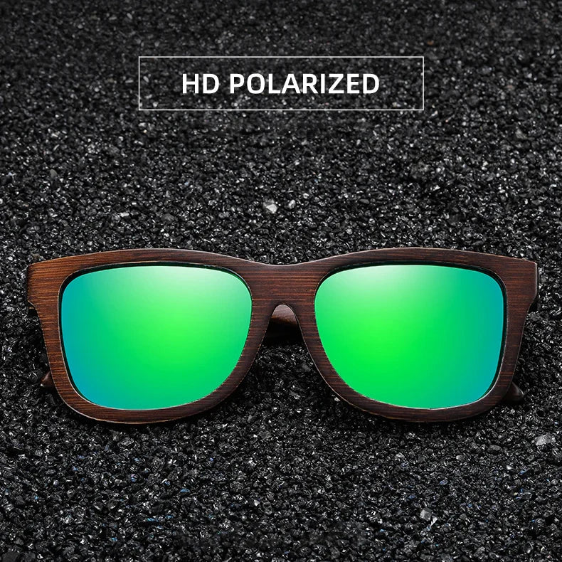 Dřevěné sluneční brýle Timbergrain s gravírováním — polarizační čočky s UV400