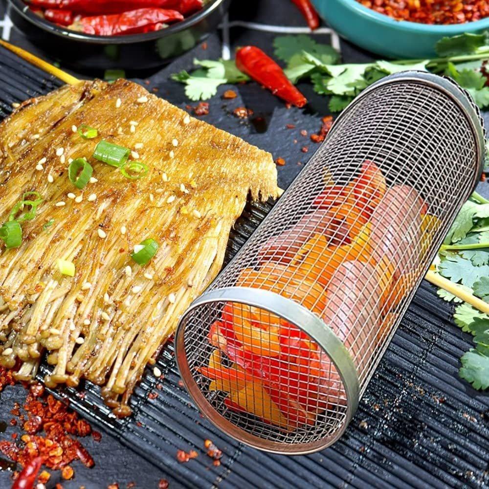 2-teiliges antihaftbeschichtetes Grill-Rollkörbchen für BBQ-Gemüse