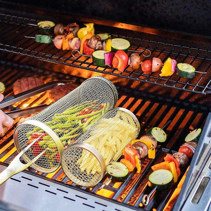 2-teiliges antihaftbeschichtetes Grill-Rollkörbchen für BBQ-Gemüse