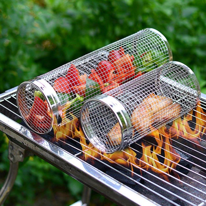 2-teiliges antihaftbeschichtetes Grill-Rollkörbchen für BBQ-Gemüse