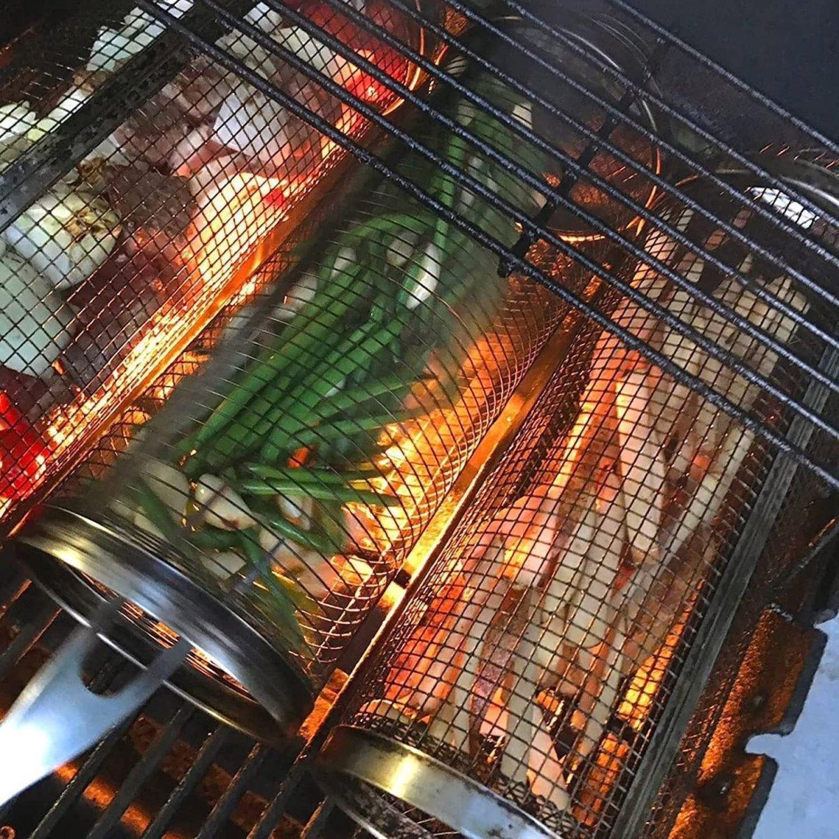 2-teiliges antihaftbeschichtetes Grill-Rollkörbchen für BBQ-Gemüse