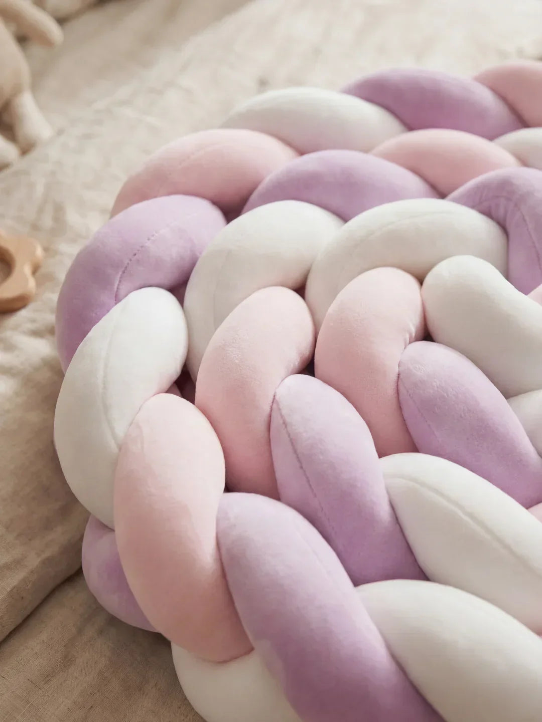 Terracotta Braided Velvet Baby Bed Bumper — Plush Crib Edge Cushion