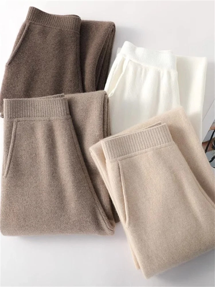 Kaszmierowe spodnie AstraSilk Comfort z wysokim stanem — luźny krój, spodnie domowe