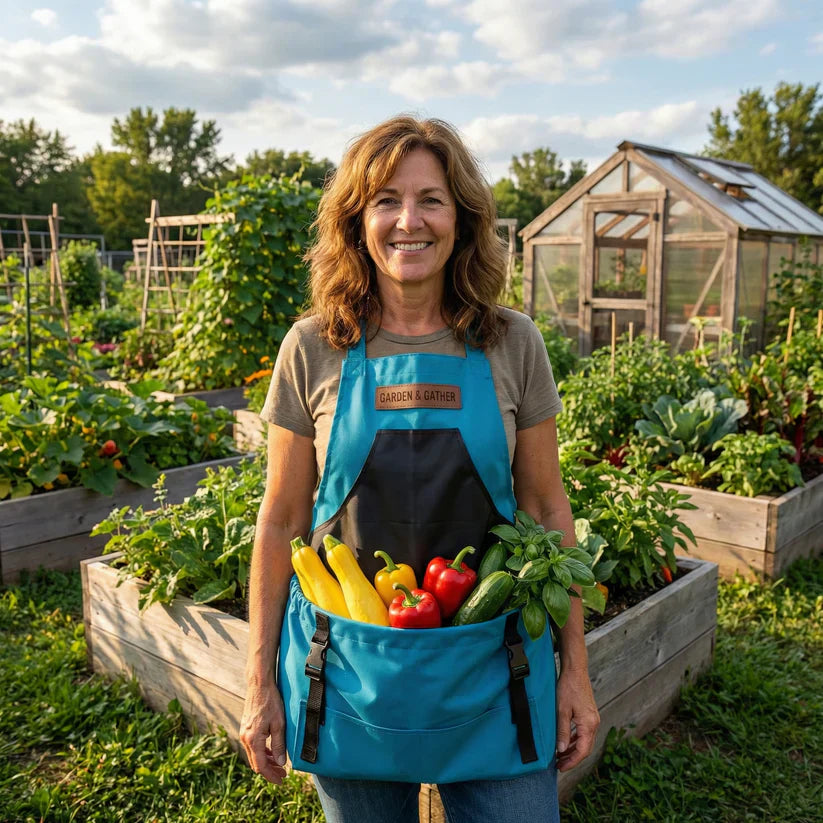 Garden Harvest Apron — Collection Pockets, Quick-Release Bottom Opening