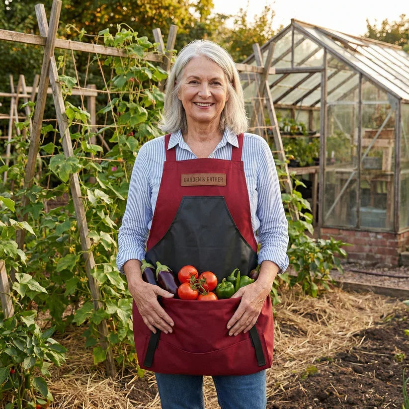 Garden Harvest Apron — Collection Pockets, Quick-Release Bottom Opening