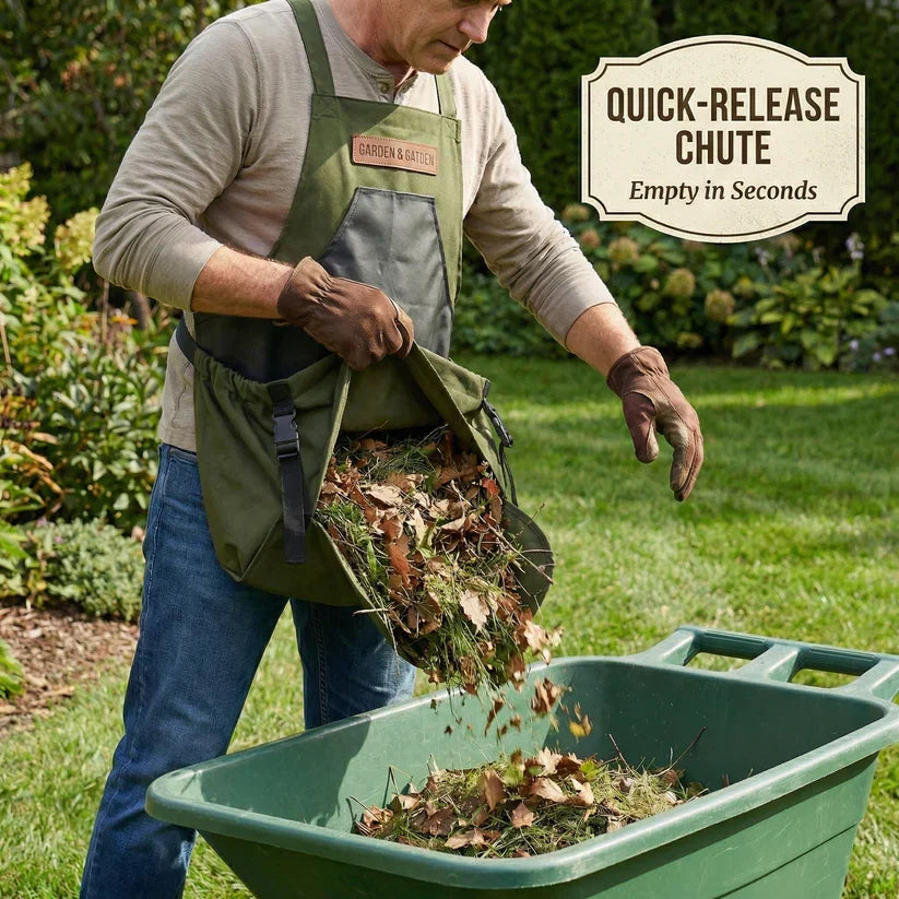 Garden Harvest Apron — Collection Pockets, Quick-Release Bottom Opening