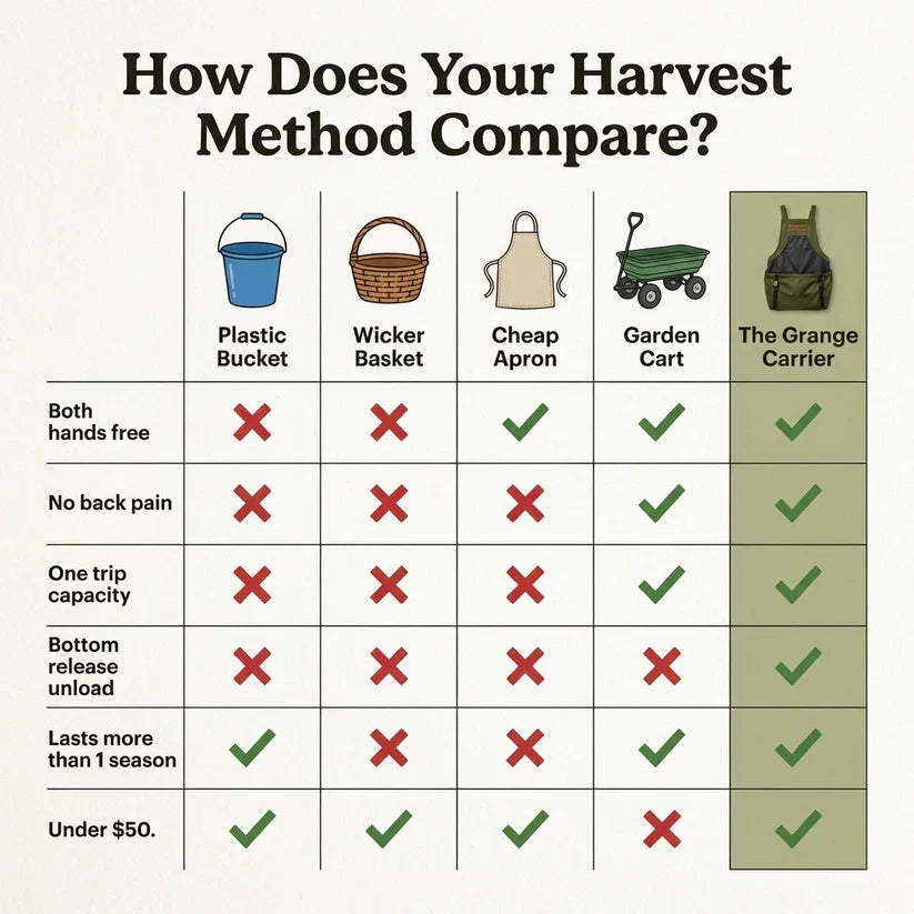 Garden Harvest Apron — Collection Pockets, Quick-Release Bottom Opening