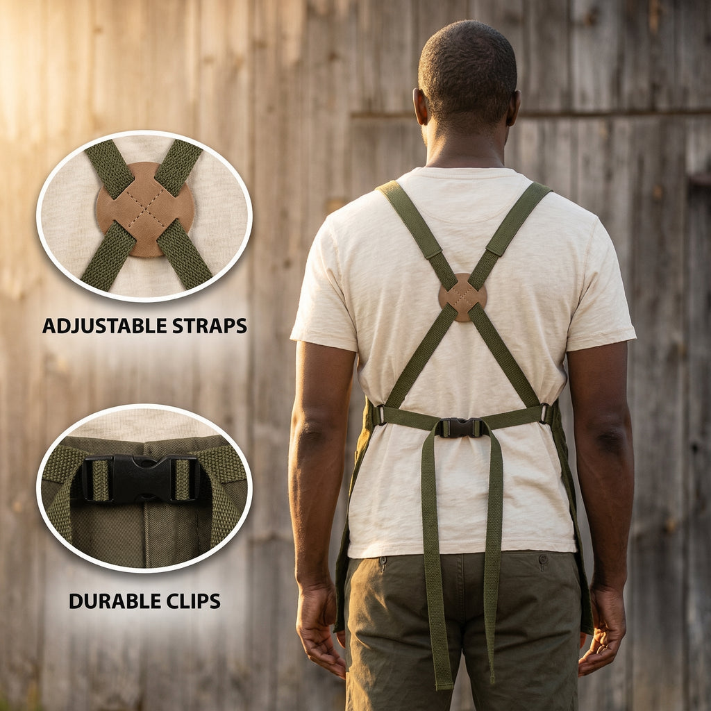 Garden Harvest Apron — Collection Pockets, Quick-Release Bottom Opening