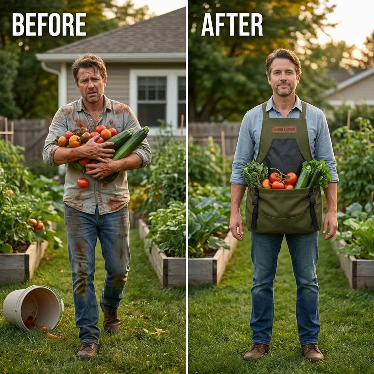 Garden Harvest Apron — Collection Pockets, Quick-Release Bottom Opening