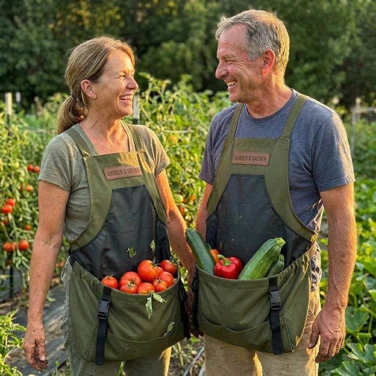 Garden Harvest Apron — Collection Pockets, Quick-Release Bottom Opening