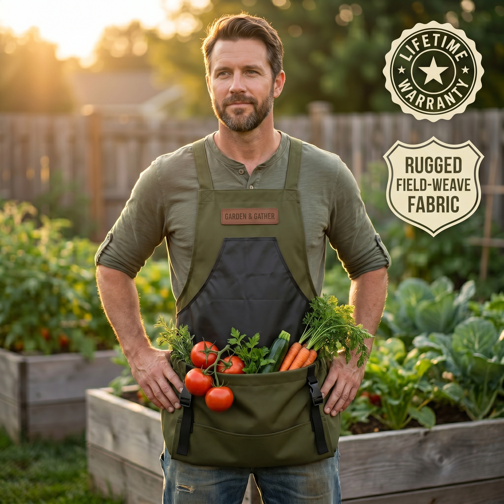 Garden Harvest Apron — Collection Pockets, Quick-Release Bottom Opening