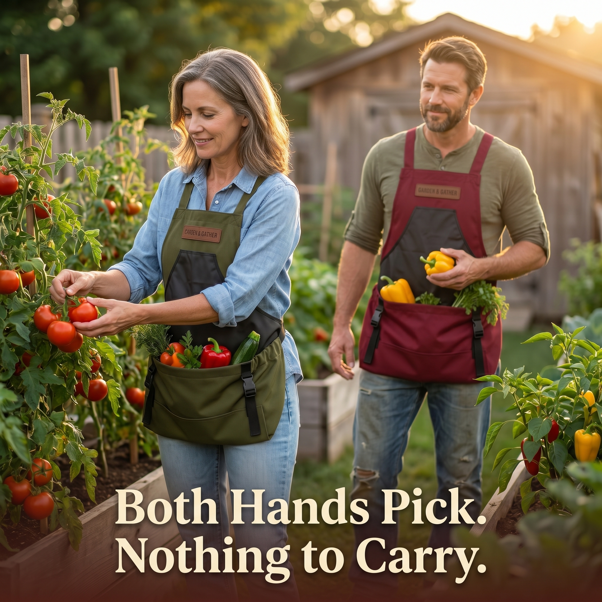 Garden Harvest Apron — Collection Pockets, Quick-Release Bottom Opening