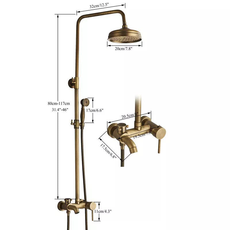 Antikes Duschsystem aus Messing — 7,9-Zoll-Duschkopf, Handbrause