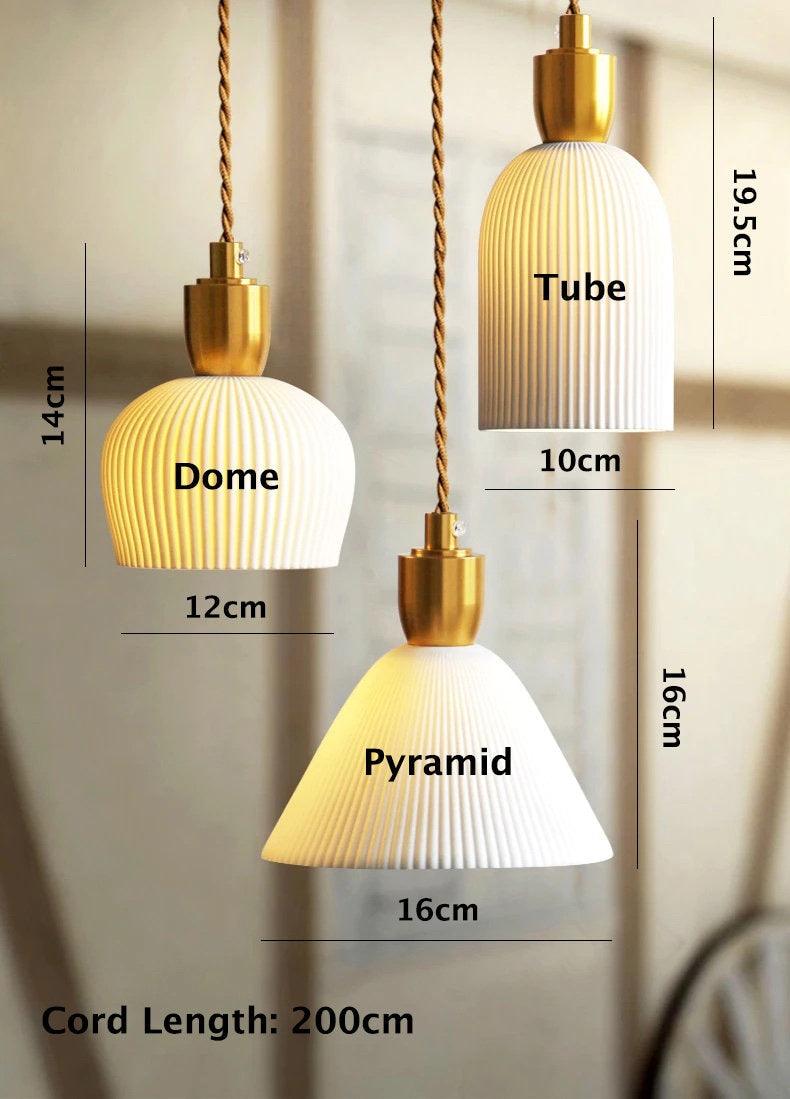 Gerippte LED-Pendelleuchte aus Keramik im Art-déco-Stil — Leuchtmittel inklusive