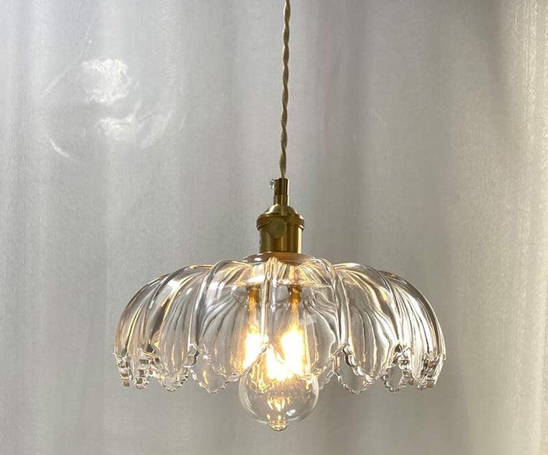 Vintage-LED-Pendelleuchte aus Glas im Jugendstil mit Lotusmotiv, inklusive Leuchtmittel