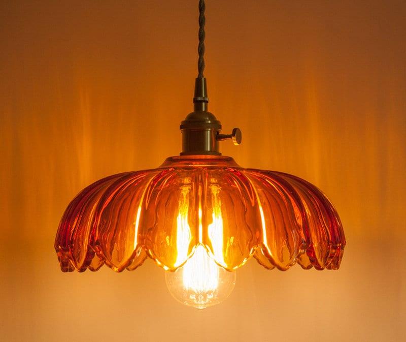 Vintage-LED-Pendelleuchte aus Glas im Jugendstil mit Lotusmotiv, inklusive Leuchtmittel