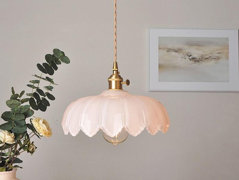 Vintage-LED-Pendelleuchte aus Glas im Jugendstil mit Lotusmotiv, inklusive Leuchtmittel