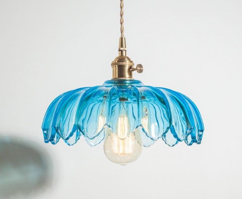 Vintage-LED-Pendelleuchte aus Glas im Jugendstil mit Lotusmotiv, inklusive Leuchtmittel