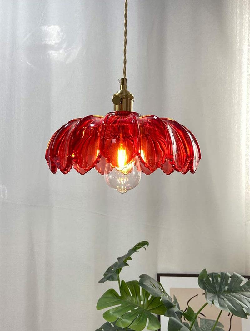 Vintage-LED-Pendelleuchte aus Glas im Jugendstil mit Lotusmotiv, inklusive Leuchtmittel