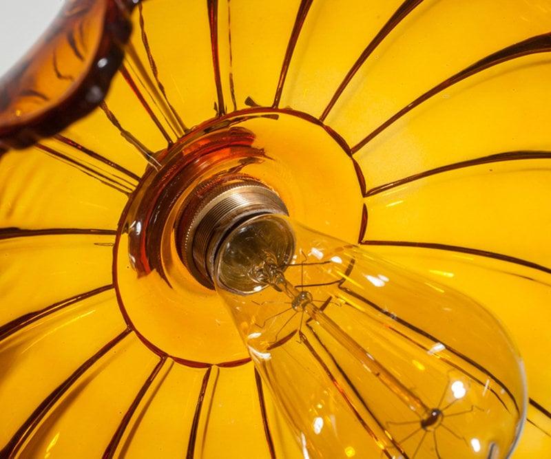 Vintage-LED-Pendelleuchte aus Glas im Jugendstil mit Lotusmotiv, inklusive Leuchtmittel
