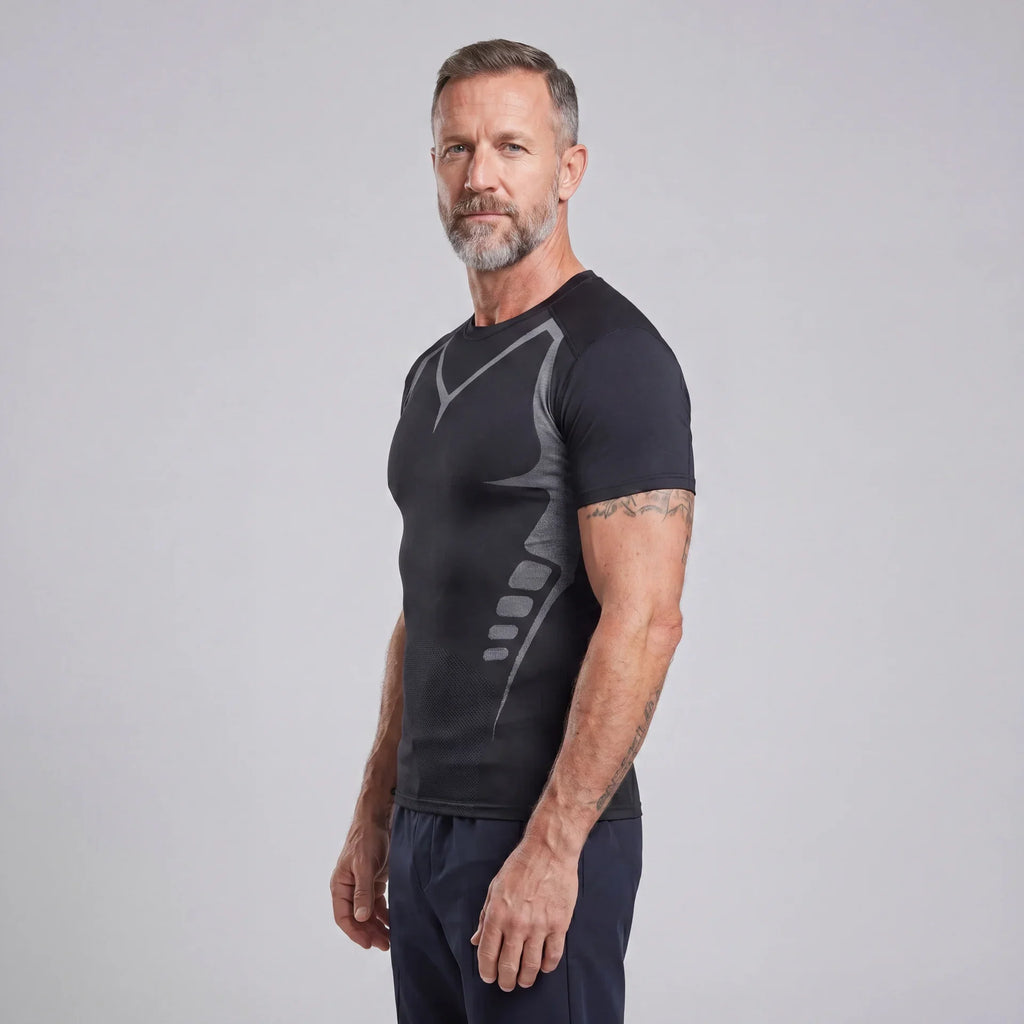 メンズ半袖イオンコンプレッションTシャツ — 計算された輪郭フィット
