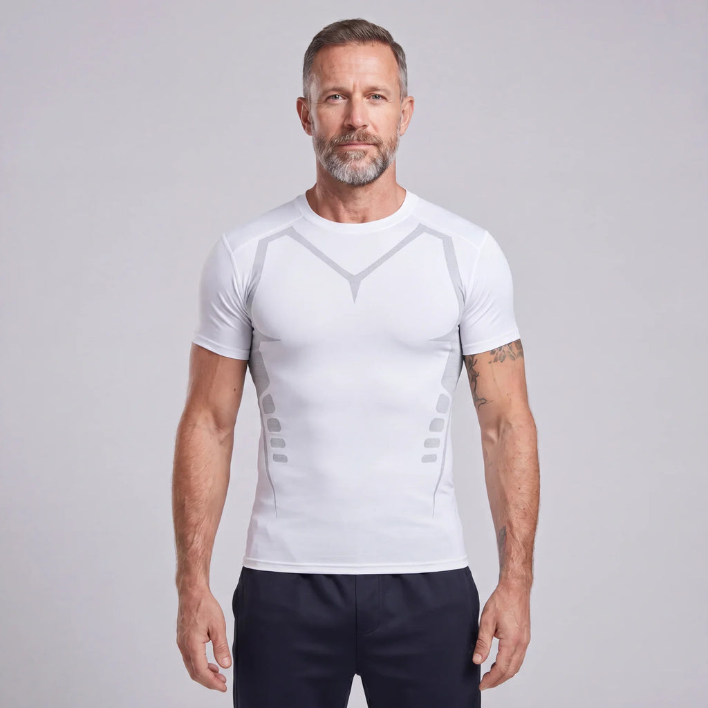 メンズ半袖イオンコンプレッションTシャツ — 計算された輪郭フィット