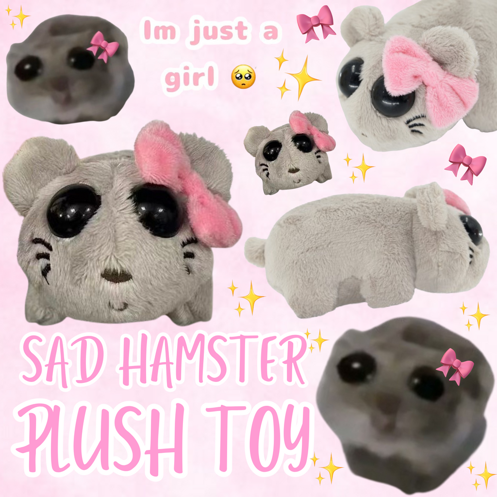 Jucărie de pluș cu hamster trist, inspirată de meme — sunet de vioară activat prin buton