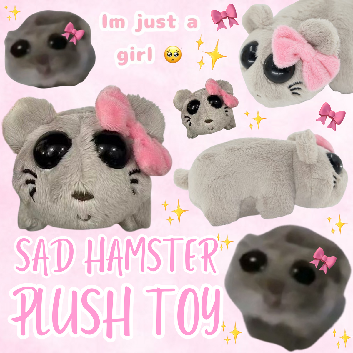 Jucărie de pluș cu hamster trist, inspirată de meme — sunet de vioară activat prin buton