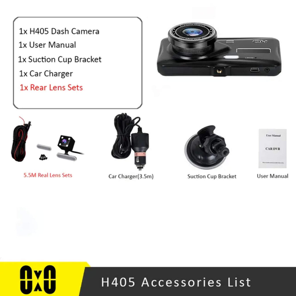 Bezdrátová duální autokamera — přední a zadní video v rozlišení 1080p, 4palcový LCD displej
