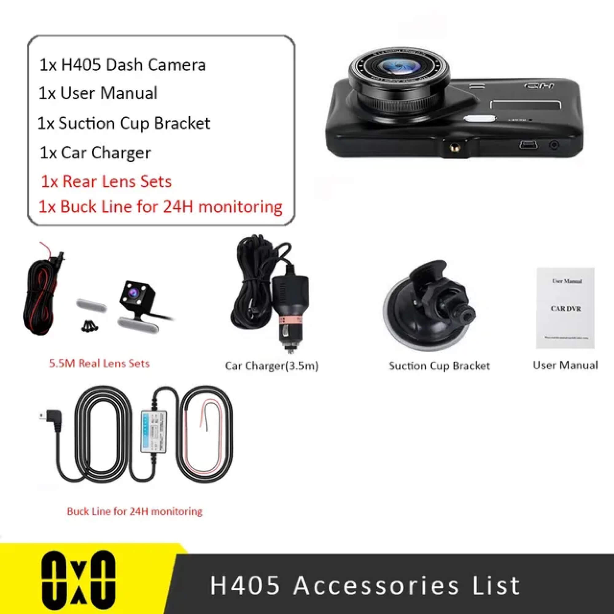 Bezdrátová duální autokamera — přední a zadní video v rozlišení 1080p, 4palcový LCD displej
