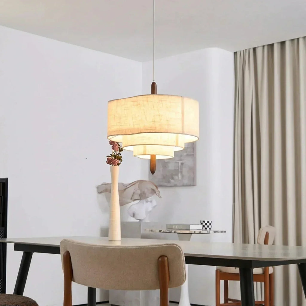 Lampada a sospensione in tessuto a strati — paralume a più livelli, montaggio cablato