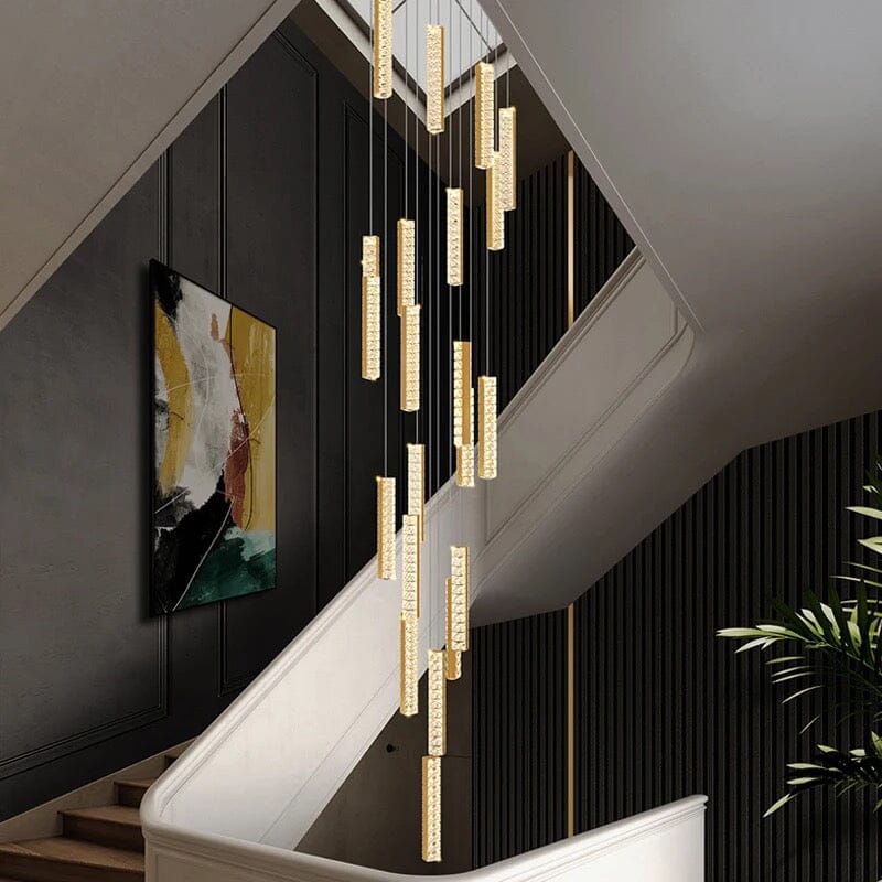 LustreCrest Kristall-Kronleuchter für Treppen mit integrierter LED-Beleuchtung