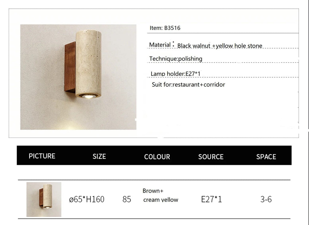 Lámpara de pared NYRA London de travertino negro — Diseño inspirado en Roma