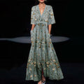 Youthful Green Long Dress with Half Sleeves | Filindra