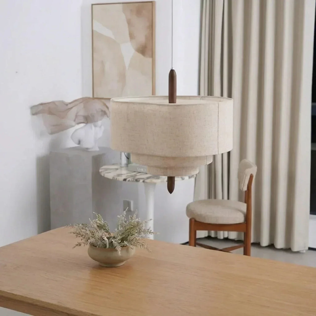 Lampada a sospensione in tessuto a strati — paralume a più livelli, montaggio cablato