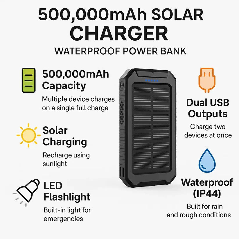 500000mAh Solar Charger Waterproof Power Bank External | Filindra
