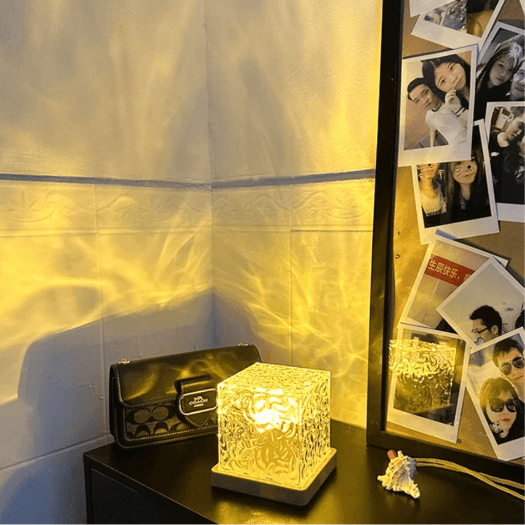 Projetor de candeeiro cúbico — auxiliar de sono LED ambiente com efeitos visuais