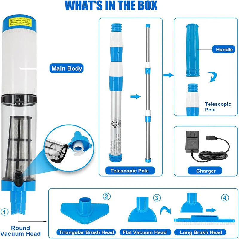3 in 1 Cordless Rechargeable Pool Vacuum Cleaner | Filindra
