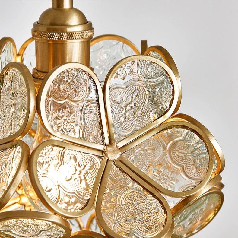 Aurea Florale Glas-LED-Pendelleuchte mit eleganten goldenen Akzenten
