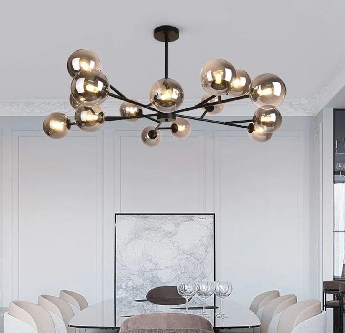 Lustre Sputnik Flint — suspension linéaire à 15 lumières, à intensité variable