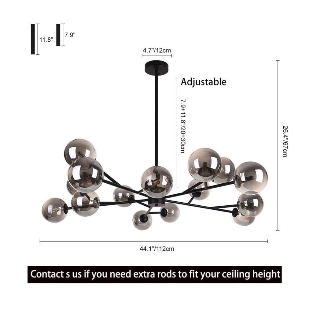 Lustre Sputnik Flint — suspension linéaire à 15 lumières, à intensité variable