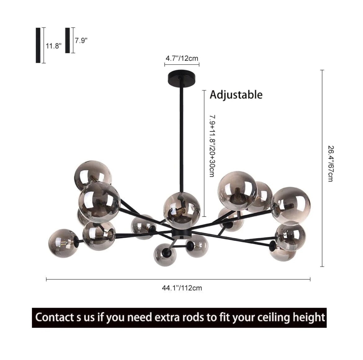 Lustre Sputnik Flint — suspension linéaire à 15 lumières, à intensité variable