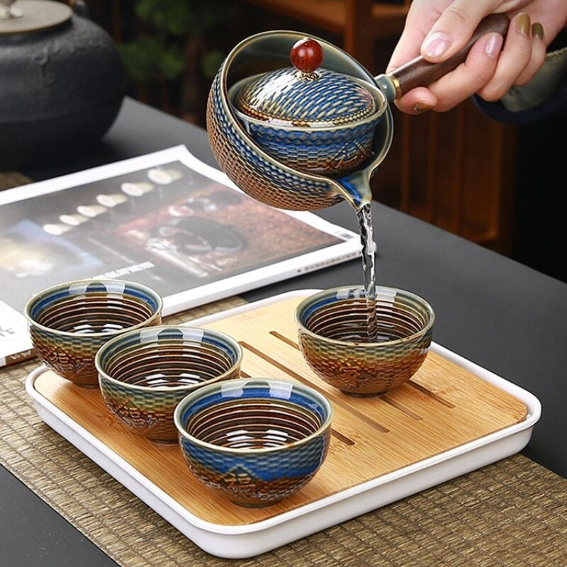 Five Piece Japanese Ceramic Teapot Set – Rotating Center Design