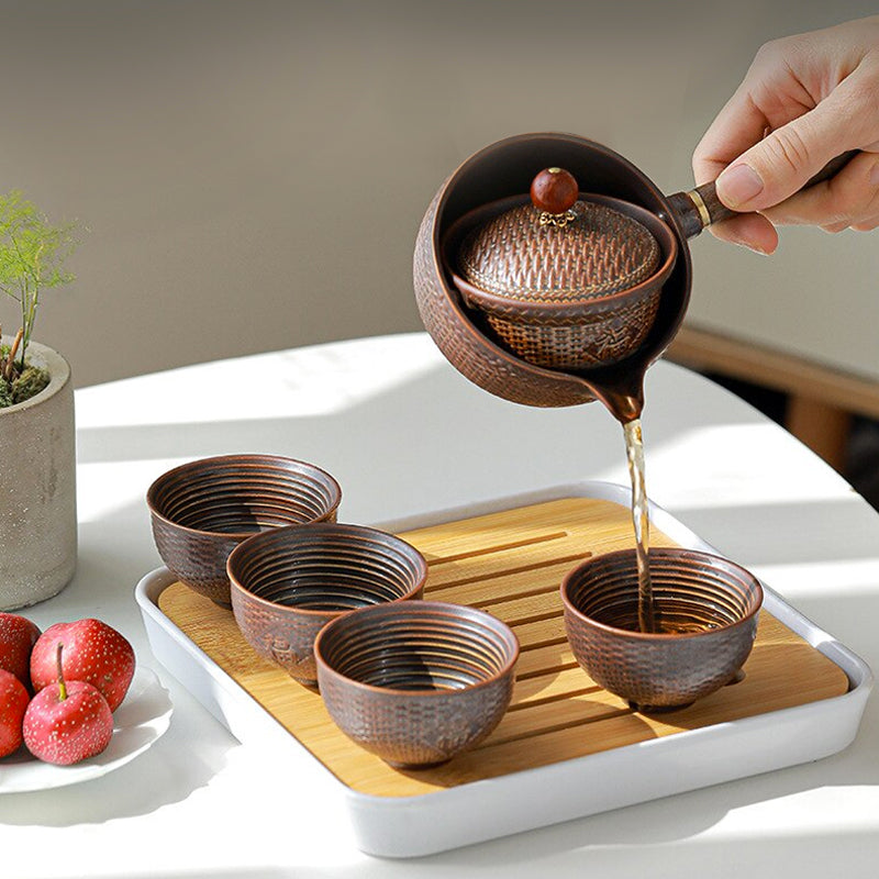 Five Piece Japanese Ceramic Teapot Set – Rotating Center Design
