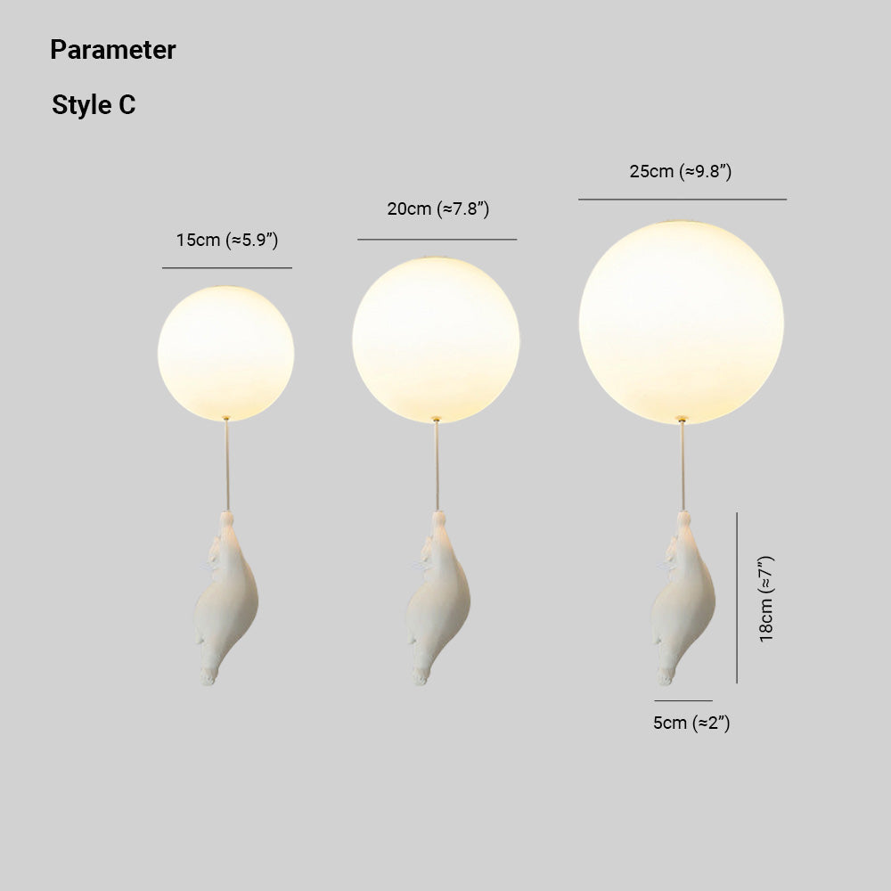 Bear and Balloon Kids Ceiling Light — White, LED E26, Acrylic Shade