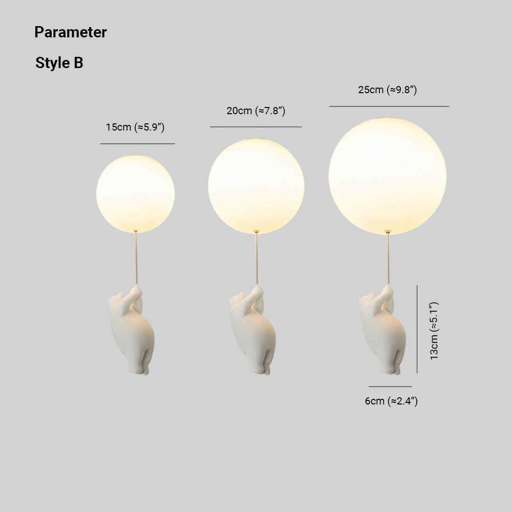 Bear and Balloon Kids Ceiling Light — White, LED E26, Acrylic Shade